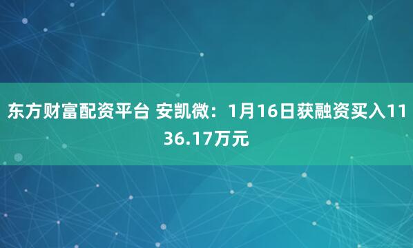 东方财富配资平台 安凯微：1月16日获融资买入1136.17万元